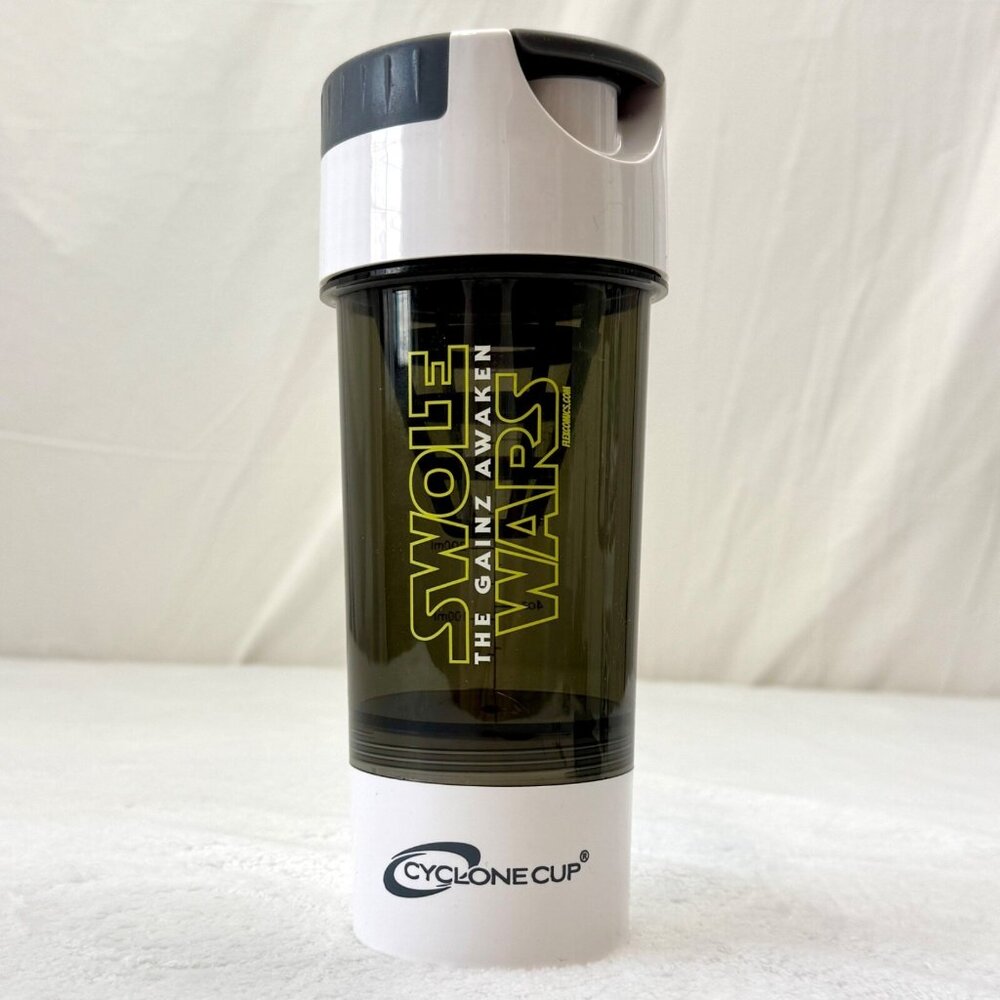 Flex Comics Swole Wars CycloneCup 16oz Shaker w/Detachable Powder Holder Gray